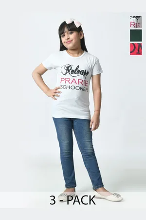 BAESD Girls Pack Of 3 Typography Printed Slim Fit T-shirt