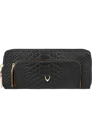 Hidesign Women Black Textured Leather Zip Around Wallet