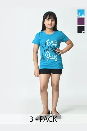 BAESD Girls Pack Of 3 Typography Printed Half Sleeves Slim Fit Pure Cotton T-shirt