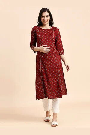 MomToBe Ethnic Motifs Printed Cotton Maternity A-Line KurtI