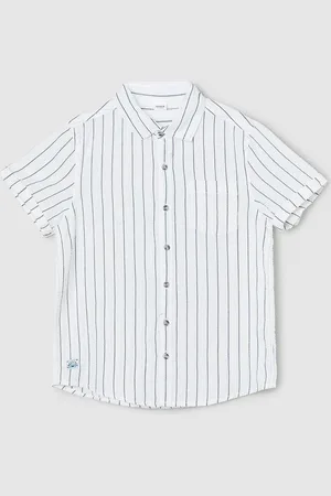 Max Collection Boys Vertical Striped Cotton Mandarin Collar Casual Shirt