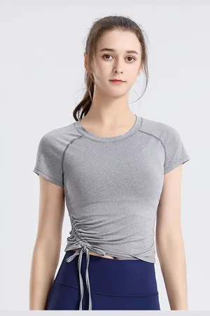 LULU & SKY Women Round Neck Waist Tie-Ups Sports Crop Top