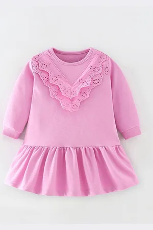Stylecast Girls Pink Round Neck Long Sleeves Drop-Waist Dress