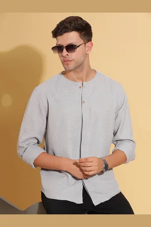 HERE&NOW Grey Band Collar Long Sleeves Shirt