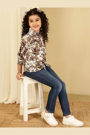 BAESD Girls Floral Printed Gathered Shirt Style Top
