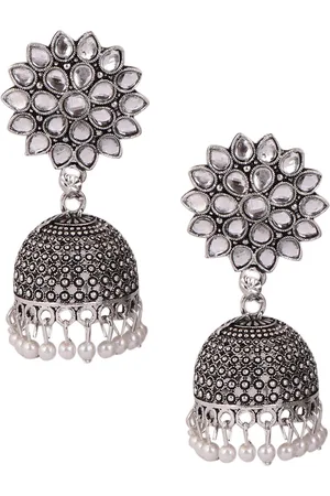 Keviv Gold-Plated Kundan Studded Dome Shaped Jhumkas Earrings