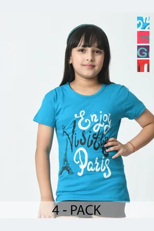 BAESD Girls Typography 4 Printed Slim Fit cotton T-shirt