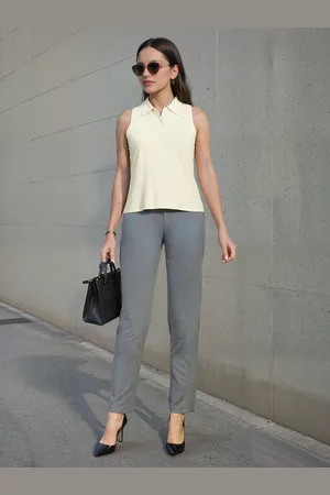 BlissClub Women Herringbone Textured Tailored Straight Fit High-Rise Wrinkle Free Trousers