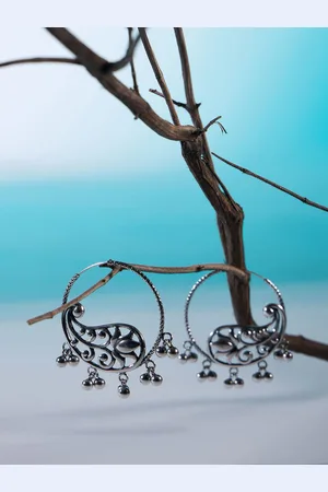House of Pataudi 925 Sterling Silver Rhodium Plated Hoop Earrings