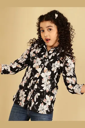 BAESD Girls Floral Printed Gathered Shirt Style Top