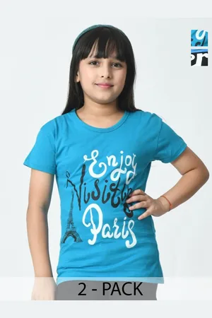 BAESD Girls Typography 2 Printed Slim Fit cotton T-shirt