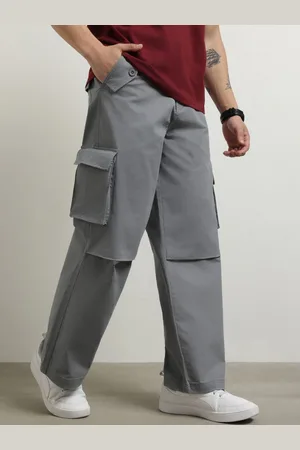 NOBERO Men Solid Baggy Cargo Pants