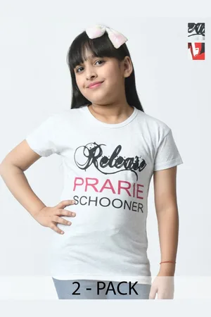 BAESD Girls Typography 2 Printed Slim Fit cotton T-shirt