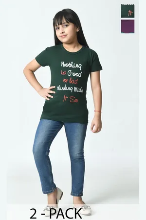 BAESD Girls Pack Of 2 Typography Printed Cotton Slim Fit T-shirts
