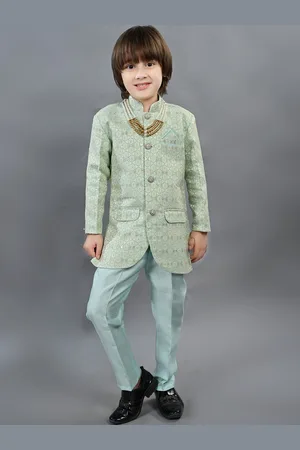ahhaaaa Mandarin Collar Printed Sherwani Set