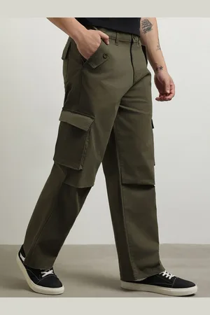 NOBERO Men Solid Baggy Cargo Pants