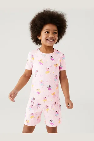 Stylecast Girls Pink Round Neck Short Sleeves Printed Top with Shorts