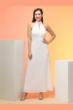 Globus Tie-Up Halter Neck Keyhole Detail Fit & Flare Maxi Party Dress