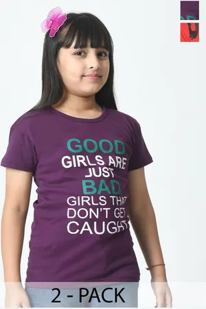 BAESD Girls Typography 2 Printed Slim Fit cottonT-shirt