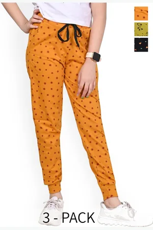 BAESD Girls Pack Of 3 Printed Mid-Rise Pure Cotton Joggers Track Pants