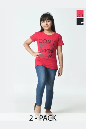 BAESD Girls Pack Of 2 Typography Printed Cotton Slim Fit T-shirts