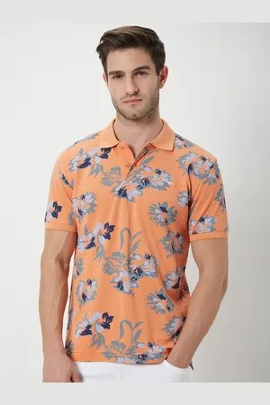 Mufti Men Peach-Coloured Printed Polo Collar Pockets Slim Fit T-shirt