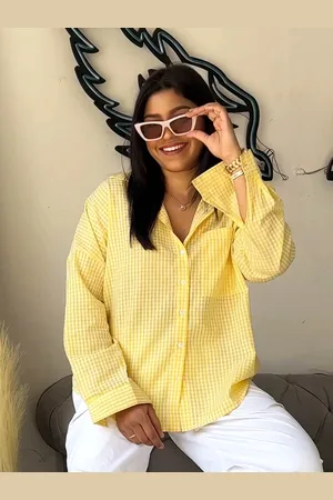 Bombay High Women Oversized Yarn Dyed High Low Hem Check Shirt