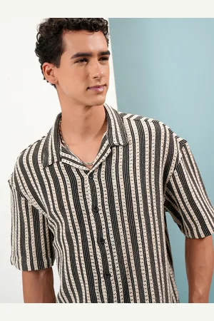 Highlander Men Cuban Collar Crochet Drop Shoulder Oversized Shirt