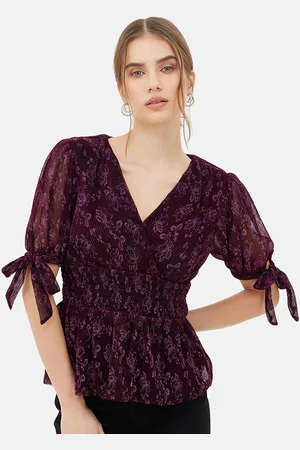 Kazo Floral Printed Puff Sleeve Cinched Waist Top