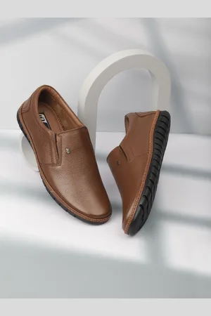 ID Men Tan-Brown Leather Formal Slip-On Shoes