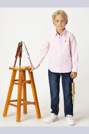 Nautica Boys Premium Spread Collar Curved Cotton Casual Shirt