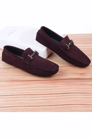 LOUIS STITCH Men Rosewood Italian Suede Leather Handmade Driving Loafers
