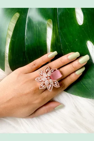 I Jewels Rose Gold Plated Stone Studded Finger Ring