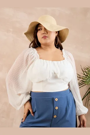 Berrylush Berrylush Plus Size Solid Square Neck Smocked Crop Top