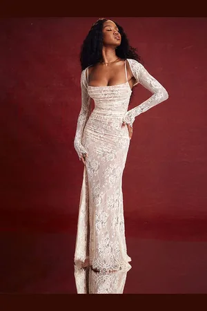 Bebe Square Neck Self Design Maxi Dress