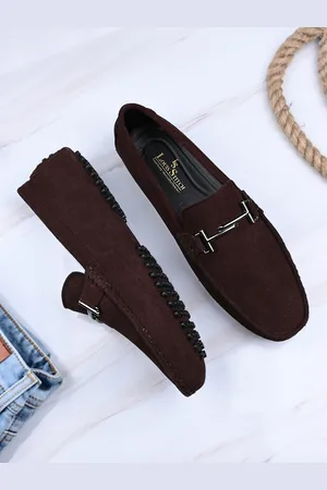 LOUIS STITCH Men Brunette Brown Italian Suede Leather Handmade Driving Loafers