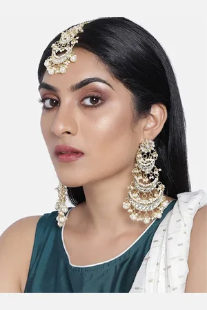 I Jewels Women Gold-Plated Kundan Studded Maang Tika and Earrings