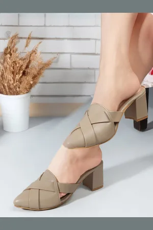 Mast & Harbour Beige Textured Pointed Toe Block Heeled Pumps