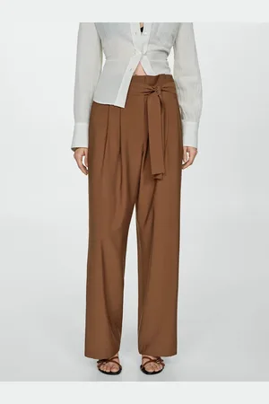 MANGO Women Straight Fit Pleated Trousers with Belt