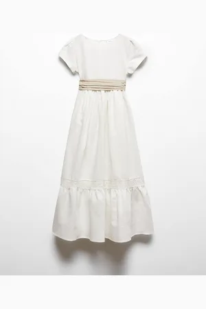 MANGO Girls Linen Cotton A-Line Midi Dress With Belt