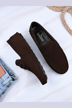 LOUIS STITCH Men Brunette Brown Italian Suede Leather Handmade Driving Loafers