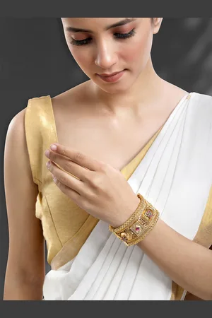 Peora Gold Plated Artificial Stones Studded Kada Bangle