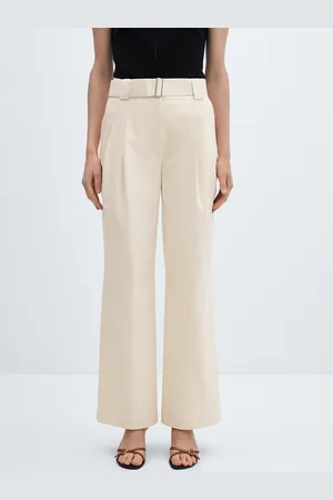 MANGO Women Straight Fit Pleated Trousers with Belt