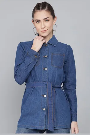 KOTTY Women Checked Longline Denim Jacket
