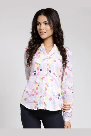 Cation Women White & Pink Regular Fit Printed Casual Shirt