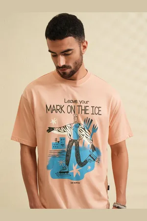 LocoMotive Men Premium Coral Round Neck Half Sleeve Relaxed Drop Shoulder T- Shirt