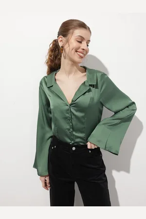 DressBerry Satin Attitude Lapel Collar Flared Sleeves Drama Shirt