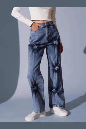 STREET 9 Women Comfort Wide Leg High-Rise Heavy Fade Jeans