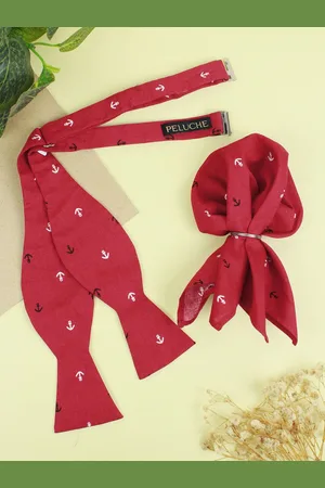 PELUCHE Men Red Anchor Print Open Bow Tie & Pocket Square Set