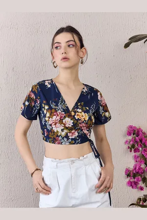 Berrylush Floral Printed Wrap Crop Top